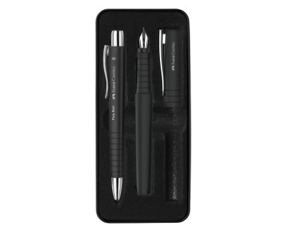 Faber-Castell Poly Pack de Boligrafo Poly Ball y Pluma Estilografica Poly Pen con Plumin B - Clip de Metal - Color Negro
