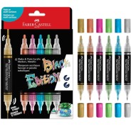Faber-Castell Shake & Paint Black Edition Pack de 6 Rotuladores Acrilicos Doble Punta - Puntas Redondas de 1mm y 3mm - Tinta Acrilica al Agua - Colores Metalicos Surtidos