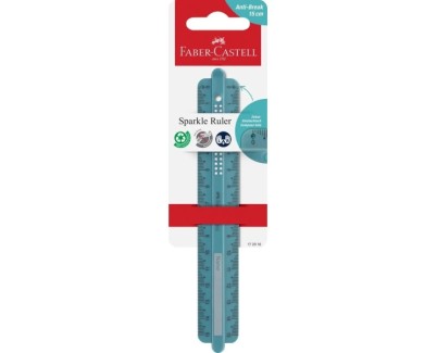 Faber-Castell Sparkle Regla Recta 15cm - Panel para Nombre - Escalas para Zurdos y Diestros - Color Verde Oceano