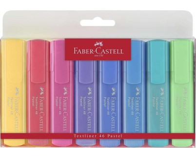 Faber-Castell Textliner 46 Pastel Pack de 8 Marcadores Fluorescentes - Punta Biselada - Trazo entre 1mm y 5mm - Tinta con Base de Agua - Colores Surtidos
