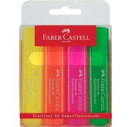 Faber-Castell Textliner 46 Superfluorescente Pack de 4 Marcadores Fluorescentes - Punta Biselada - Trazo entre 1mm y 5mm - Tinta con Base de Agua - Colores Surtidos