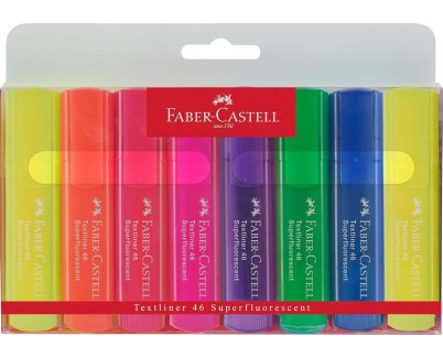 Faber-Castell Textliner 46 Superfluorescente Pack de 8 Marcadores Fluorescentes - Punta Biselada - Trazo entre 1mm y 5mm - Tinta con Base de Agua - Colores Surtidos