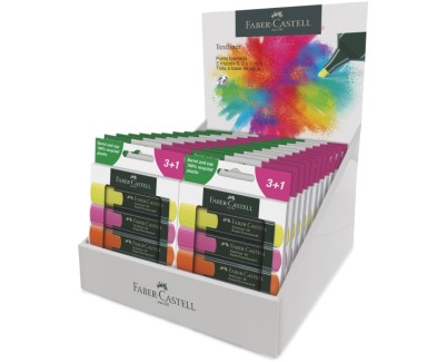 Faber-Castell Textliner 48 Expositor con 22 Packs de 4 Marcadores Fluorescentes - Punta Biselada - Trazo entre 1.2mm y 5mm - Tinta con Base de Agua - Colores Surtidos
