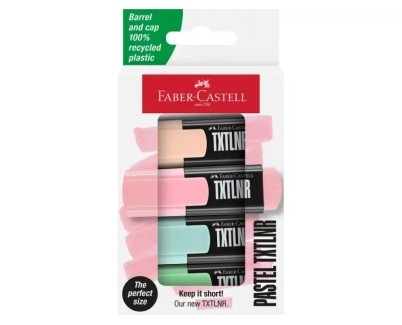 Faber-Castell TXTLNR Pack de 4 Marcadores Fluorescentes - Punta Biselada - Trazo entre 1, 2 y 5 mm - Tinta con Base de Agua - Colores Pastel Surtidos