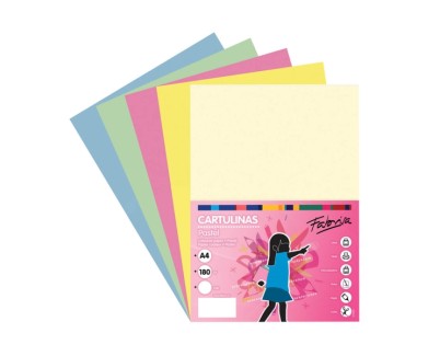Fabrisa Pack de 50 Cartulinas 180 g/m&sup2; - Tama&ntilde;o A4 - Colores Pastel Surtidos