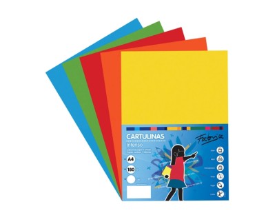 Fabrisa Pack de 50 Cartulinas 180 g/m² - Tamaño A4 - Colores Fuertes Surtidos