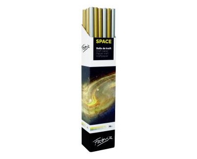 Fabrisa Space 2C Expositor de 30 Rollos de Papel Regalo - Papel Kraft Verjurado de 70gr - Medidas del Rollo 1x3m - Colores Oro y Plata