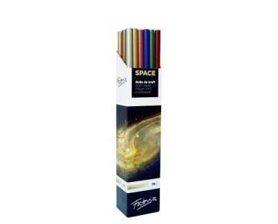 Fabrisa Space 6C Expositor de 30 Rollos de Papel Regalo - Papel Kraft Verjurado de 70gr - Medidas del Rollo 1x3m - Colores Metalizados Surtidos