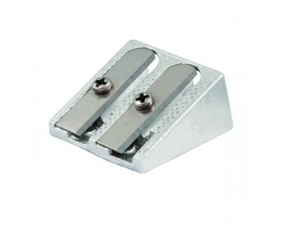 Faibo Afilalapiz Metalico de 2 Orificios para Lapices de hasta 10mm - Forma de Cu&ntilde;a - Color Aluminio
