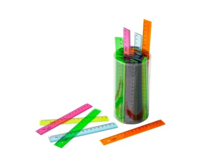 Faibo Bote con 100 Reglas Escolares de 16cm - Colores Fluor Tranparentes Surtidos