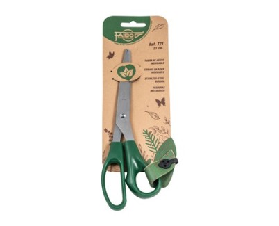 Faibo Tijeras de Oficina 21cm - Acero Inoxidable - Empu&ntilde;adura Ergonomica - Punta Roma - Color Verde Oscuro