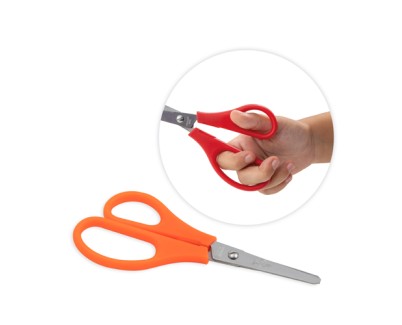 Faibo Tijeras Escolares Confort para Zurdos 13.5cm - Punta Redonda - Acero Inoxidable - Empu&ntilde;adura de Plastico - Colores Surtidos