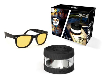 Fase Light Baliza de Señalizacion de Emergencia V16 Conectada con DGT + Gafas Conduccion Nocturna - Proteccion IP54 - Datos hasta Junio 2038 - Color Negro