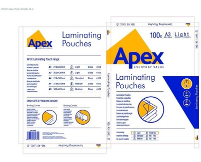 Fellowes Apex Pack de 100 Fundas para Plastificar Brillo A3 - 75 Micras - Alta Calidad - Transparente