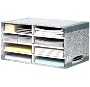 Fellowes Bankers Box Clasificador de Sobremesa - Montaje Automatico Fastfold - Carton Reciclado Certificacion FSC - Color Gris