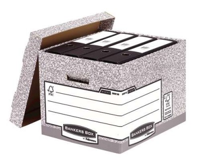 Fellowes Bankers Box Contenedor de Archivos - Montaje Automatico Fastfold - Carton Reciclado Certificacion FSC - Color Gris