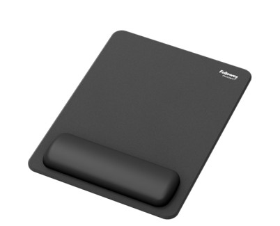 Fellowes Breyta Alfombrilla con Reposamu&ntilde;ecas XL - Revestimiento Antipolvo - Proteccion Antimicrobiana - Tacto Suave - Fabricado con Material Reciclado - 28x21x1.75cm - Color Negro