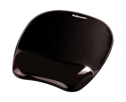 Fellowes Crystal Alfombrilla con Reposamu&ntilde;ecas de Gel - Resistente a las Manchas - 20x23cm - Color Negro