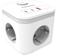Fellowes Cubo Multienchufes de Sobremesa con 3 Tomas 230V + 2x USB-C 20W max. - 1x USB-A 18W max. - Cable de 2m - Interruptor On/Off - Color Blanco