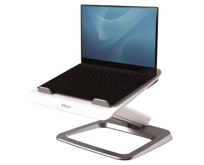 Fellowes Hana Soporte para Portatil - Sistema de Muelle a Gas - Inclinacion Maxima 95º - 4 Puertos USB - Base de Aluminio y Plataforma de Madera - Hasta 29 Pulgadas - Color Blanco