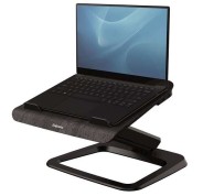 Fellowes Hana Soporte para Portatil - Sistema de Muelle a Gas - Inclinacion Maxima 95º - 4 Puertos USB - Base de Aluminio y Plataforma de Madera - Hasta 29 Pulgadas - Color Negro