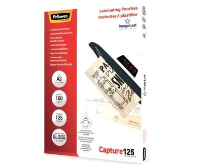 Fellowes Pack de 100 Fundas para Plastificar Brillo A3 - 125 Micras - Alta Calidad - Transparente
