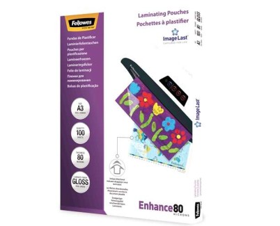 Fellowes Pack de 100 Fundas para Plastificar Brillo A3 - 80 Micras - Alta Calidad - Transparente