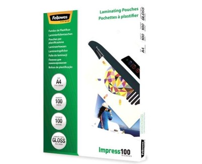 Fellowes Pack de 100 Fundas para Plastificar Brillo A4 - 100 Micras - Alta Calidad - Transparente