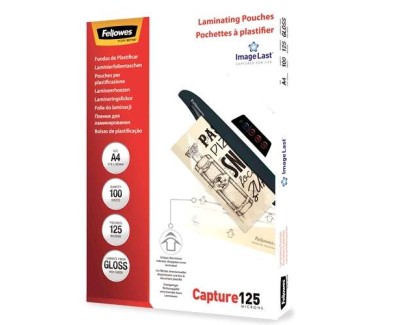 Fellowes Pack de 100 Fundas para Plastificar Brillo A4 - 125 Micras - Alta Calidad - Transparente