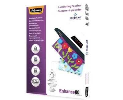 Fellowes Pack de 100 Fundas para Plastificar Brillo A4 - 80 Micras - Alta Calidad - Transparente
