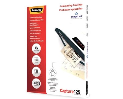 Fellowes Pack de 100 Fundas para Plastificar Brillo A5 - 125 Micras - Alta Calidad - Transparente
