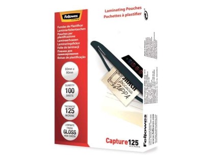 Fellowes Pack de 100 Fundas para Plastificar Brillo para Tarjetas 60 x 90mm - 125 Micras - Alta Calidad - Transparente