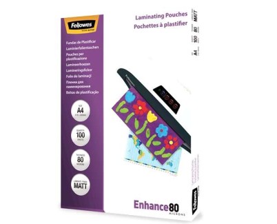 Fellowes Pack de 100 Fundas para Plastificar Mate A4 - 80 Micras - Alta Calidad - Transparente