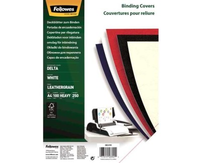 Fellowes Pack de 100 Portadas de Carton Simil Piel Delta Cuero A4 - 250 gr - Color Blanco
