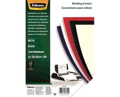 Fellowes Pack de 100 Portadas de Carton Simil Piel Delta Cuero A4 - 250 gr - Color Negro