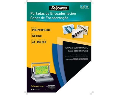 Fellowes Pack de 100 Portadas de Polipropileno A4 - 500 Micras - Acabado de Calidad - Color Negro