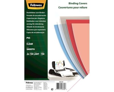 Fellowes Pack de 100 Portadas para Encuadernar de PVC A4 - 150 Micras - Muy Resistentes - Transparente