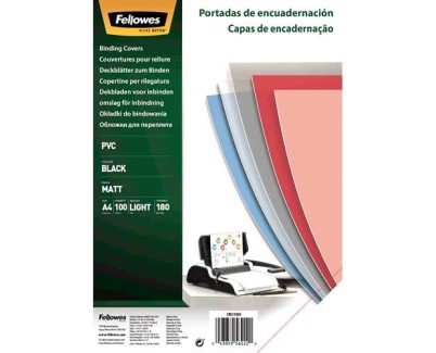 Fellowes Pack de 100 Portadas para Encuadernar de PVC A4 - 180 Micras - Acabado de Calidad - Color Negro