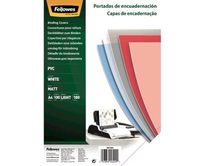 Fellowes Pack de 100 Portadas para Encuadernar de PVC A4 - 180 Micras - Alta Calidad - Color Blanco