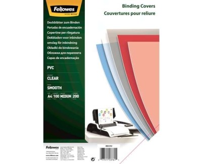 Fellowes Pack de 100 Portadas para Encuadernar de PVC A4 - 200 Micras - Acabado de Calidad - Color Transparente