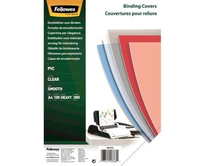 Fellowes Pack de 100 Portadas para Encuadernar de PVC A4 - 300 Micras - Muy Resistentes - Transparente