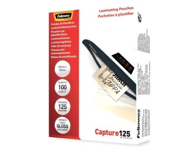 Fellowes Pack de 125 Fundas para Plastificar Tarjetas Brillo 65 x 95 mm - 125 Micras - Alta Calidad - Transparente