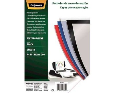 Fellowes Pack de 50 Portadas de Polipropileno A4 - 700 Micras - Alta Calidad - Color Negro