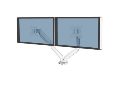 Fellowes Platinum Series Brazo para Monitor Doble - Hasta 27\" y 9kg - 2 Puertos USB - Ajustable con Muelle de Gas - Color Blanco