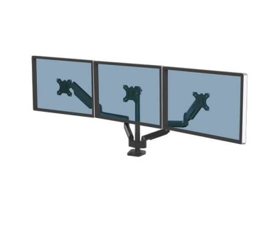 Fellowes Platinum Series Brazo para Monitor Triple - Hasta 27\" y 7kg - 2 Puertos USB - Ajustable con Muelle de Gas - Sistema de Gestion de Cables - Color Negro