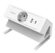 Fellowes Regleta de Sobremesa de 1 Toma - USB-A - USB-C - Cable 2m - Abrazadera para Escritorios de 10 a 45mm - 15.44x9.7x8.75cm - Color Blanco