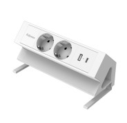 Fellowes Regleta de Sobremesa de 2 Tomas - USB-A - USB-C - Cable 2m - Abrazadera para Escritorios de 10 a 45mm - 19.64x9.7x8.75cm - Color Blanco