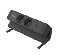 Fellowes Regleta de Sobremesa de 2 Tomas - USB-A - USB-C - Cable 2m - Abrazadera para Escritorios de 10 a 45mm - 8.75x19.64x9.7cm - Color Negro