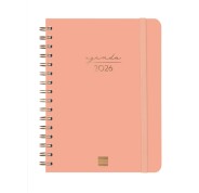 Finocam Alma Agenda - Anual 2026 - con Espiral - Formato E10 - 172x19x220mm - Semana Vista Horizontal - Color Coral