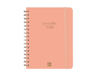 Finocam Alma Agenda - Anual 2026 - con Espiral - Formato E10 - 172x19x220mm - Semana Vista Horizontal - Color Coral